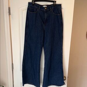 LOFT Dark Denim High-Rise Super Flare Pintuck Jeans